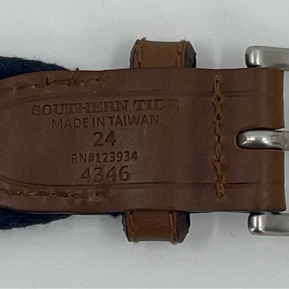 Southern Tide Boy’s 24 Skipjack‎ Fish Belt Canvas & Leather Silver & Navy Blue